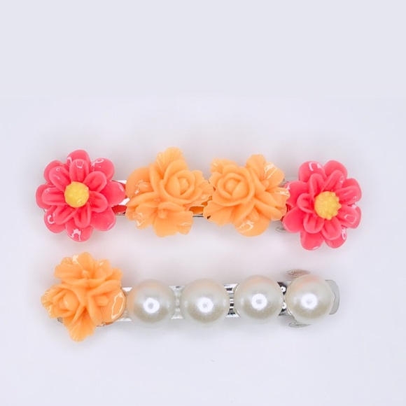 ♡ 2 for 20$ ♡ Pink Flower Pearl Hair Clips - Picture 1 of 5